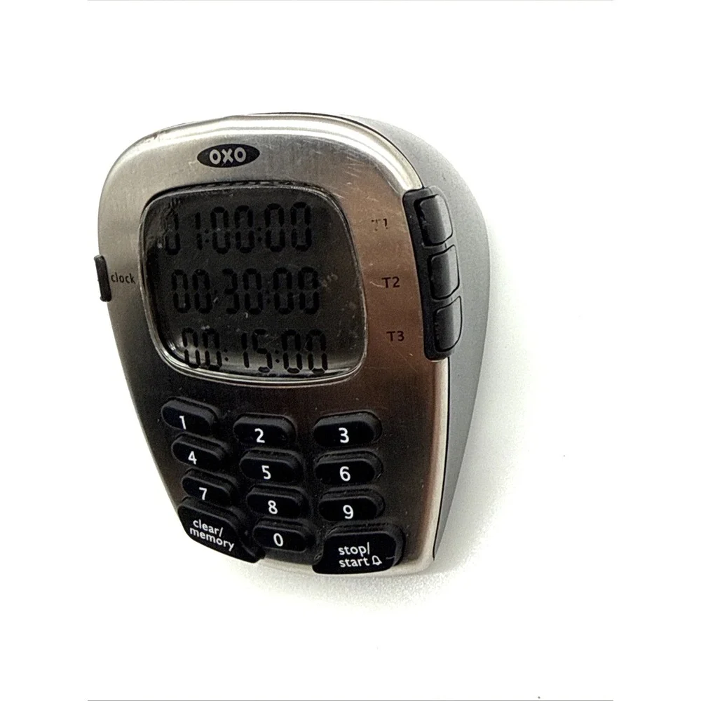 NOS OXO Good Grips Digital Triple Timer Stainless Steel + Clock Cooking Kitchen